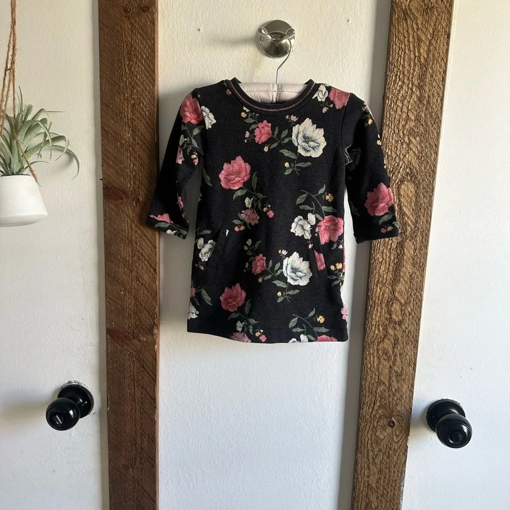 Old Navy Floral Light Sweater Long Sleeve Dress Baby Girl 6-12 Months VGUC